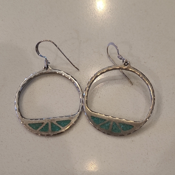 Vintage Sterling Silver and Turquoise French Wire Earrings - Picture 1 of 6